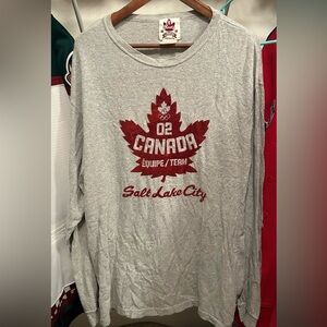 Team Canada Roots Salt Lake City Olympics Gray Long Sleeve Shirt XL